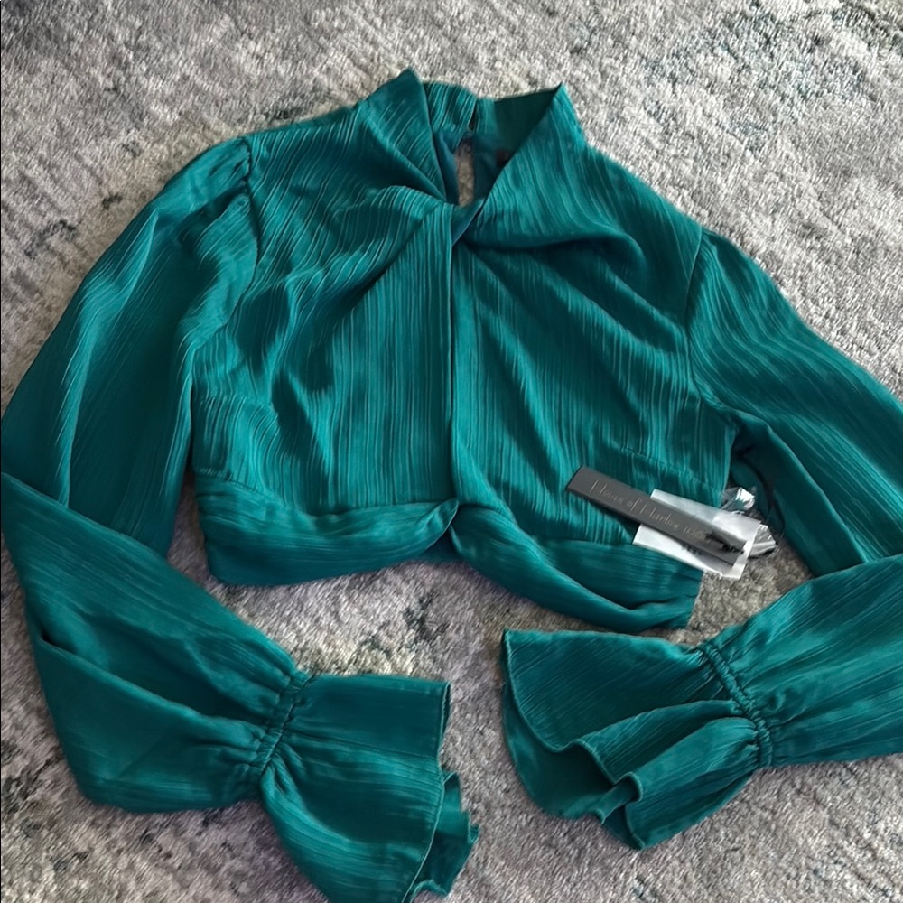 Elegant Teal Blouse with Balloon Sleeves